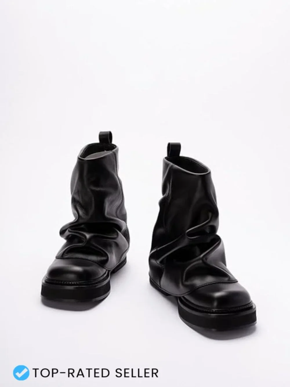 Slouchy Ankle Boots Pull On Chunky Low Heel Platform Leather